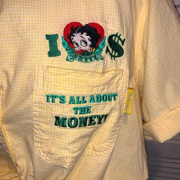Vintage Betty Boop Embroidered short sleeve button down Shirt Yellow - Picture 2 of 7